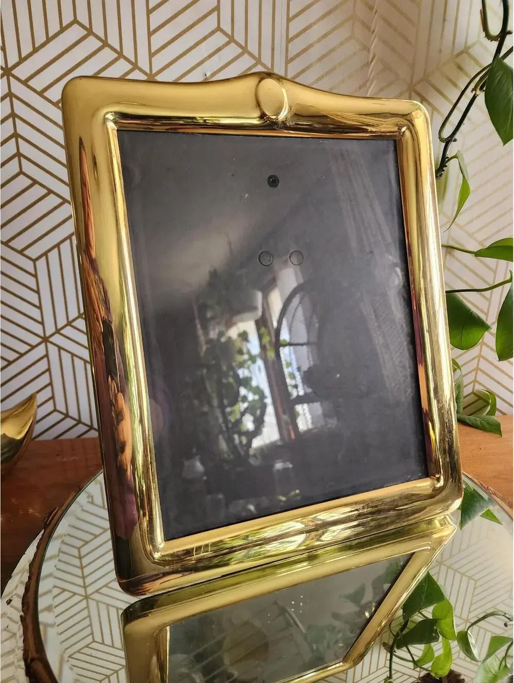 Vintage Gold Brass 1980s Freestanding Photo Frame 8x10